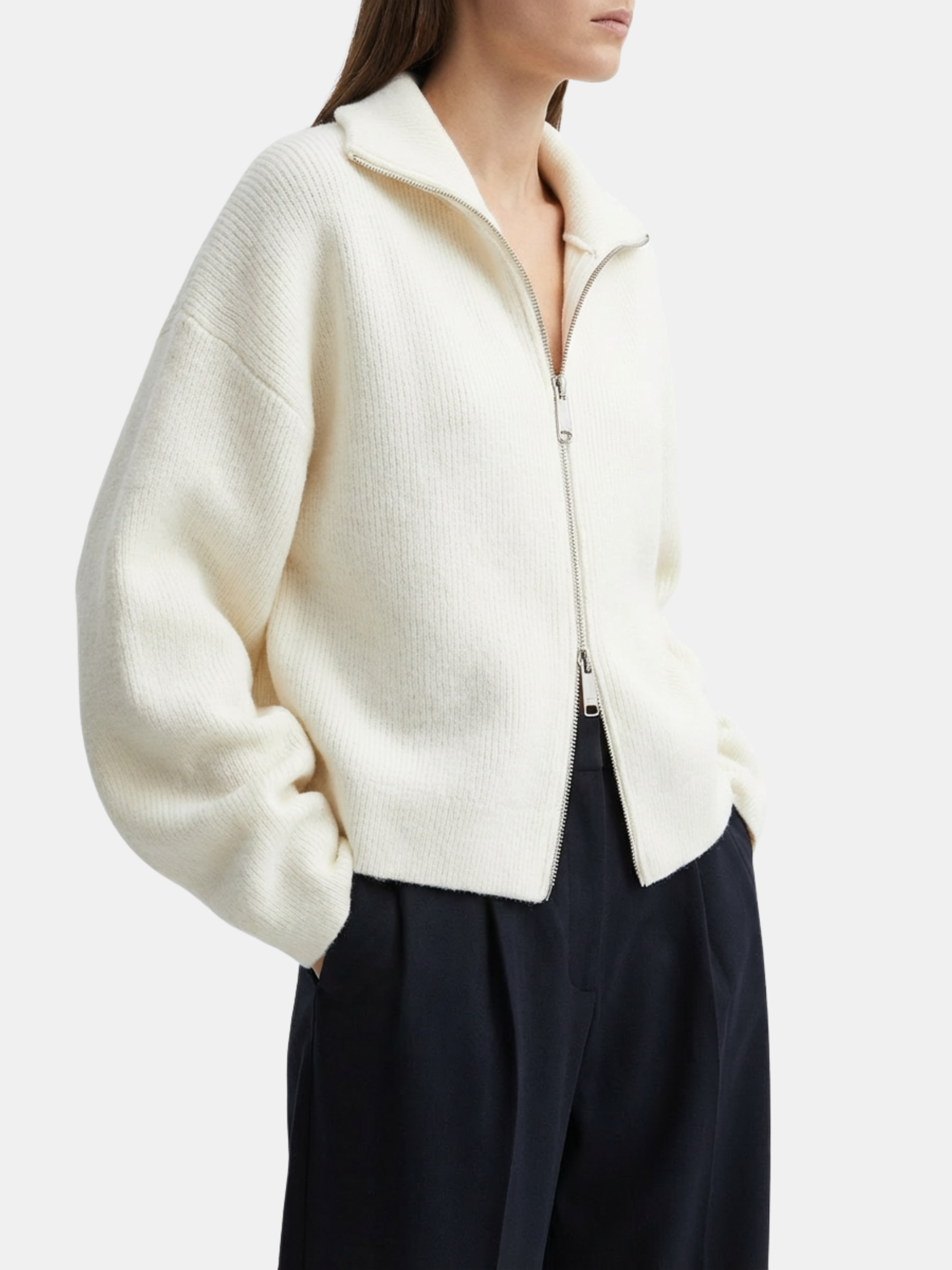 Triko Çift Fermuarlı Hırka