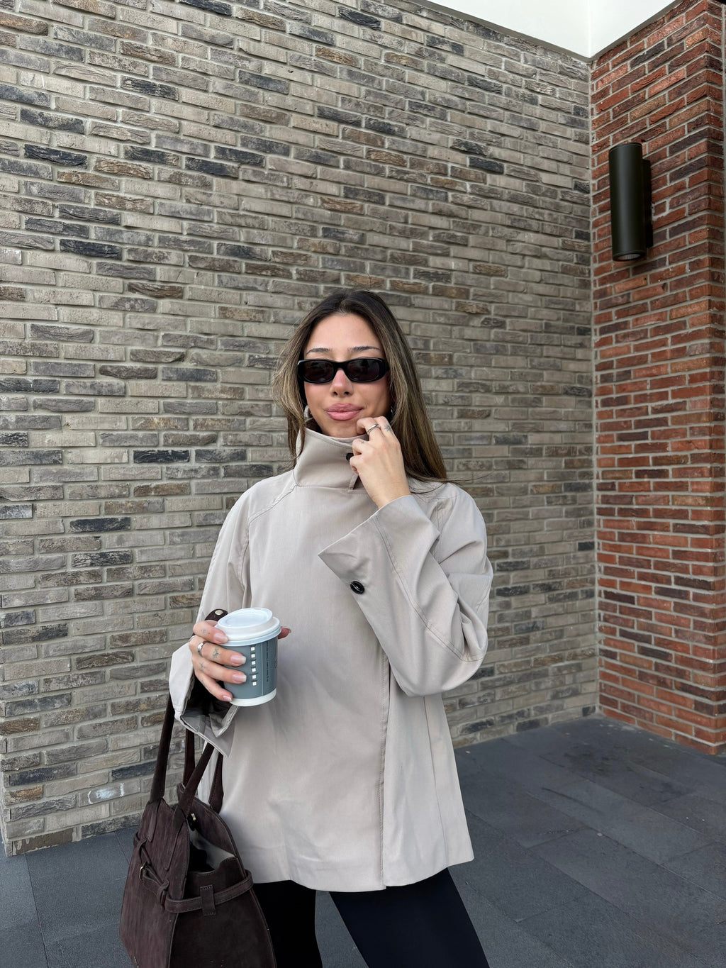 Dik Yaka Kısa Trençkot