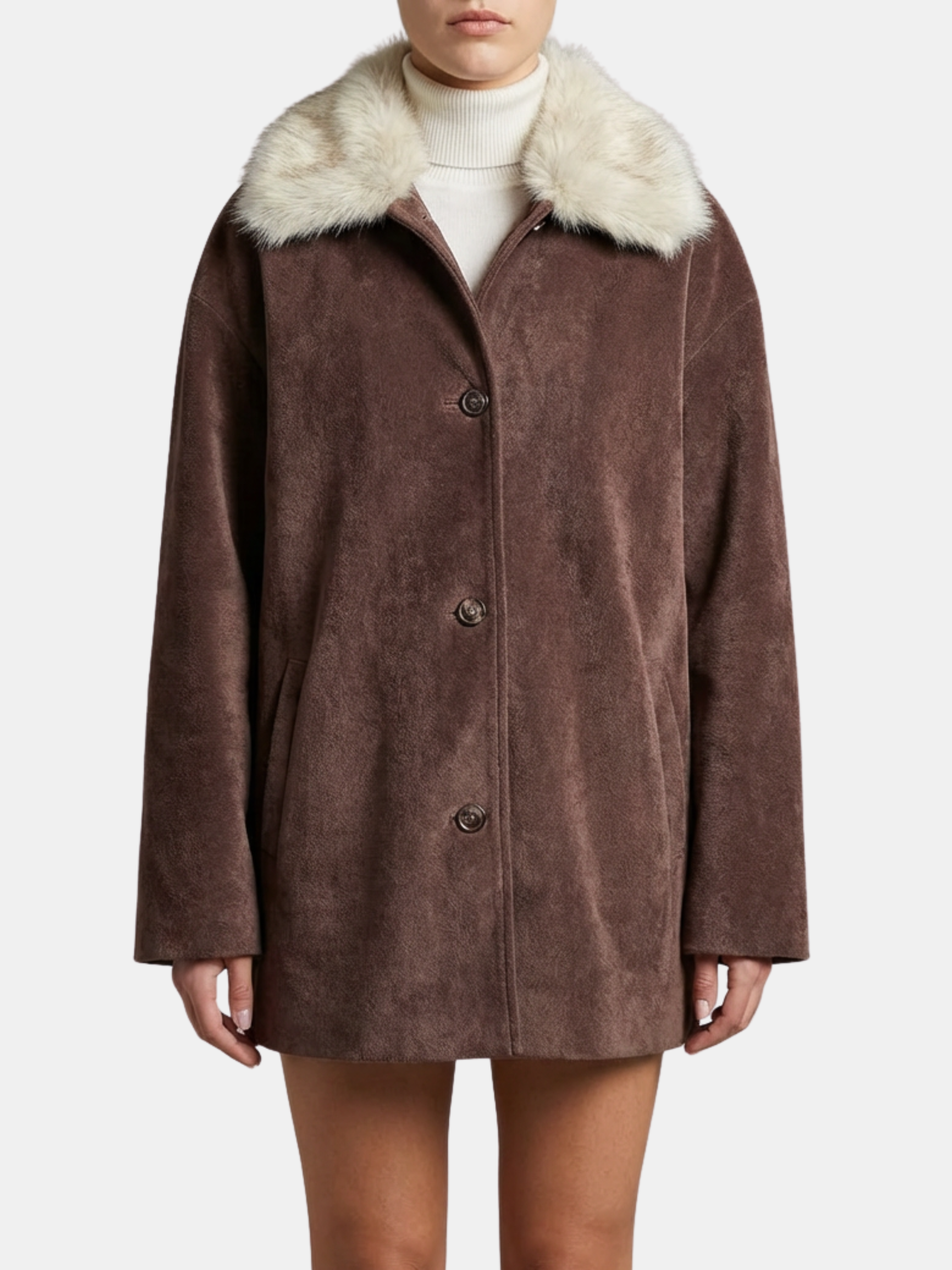 Yakası Çıkarılabilir Suni Kürklü Kaban