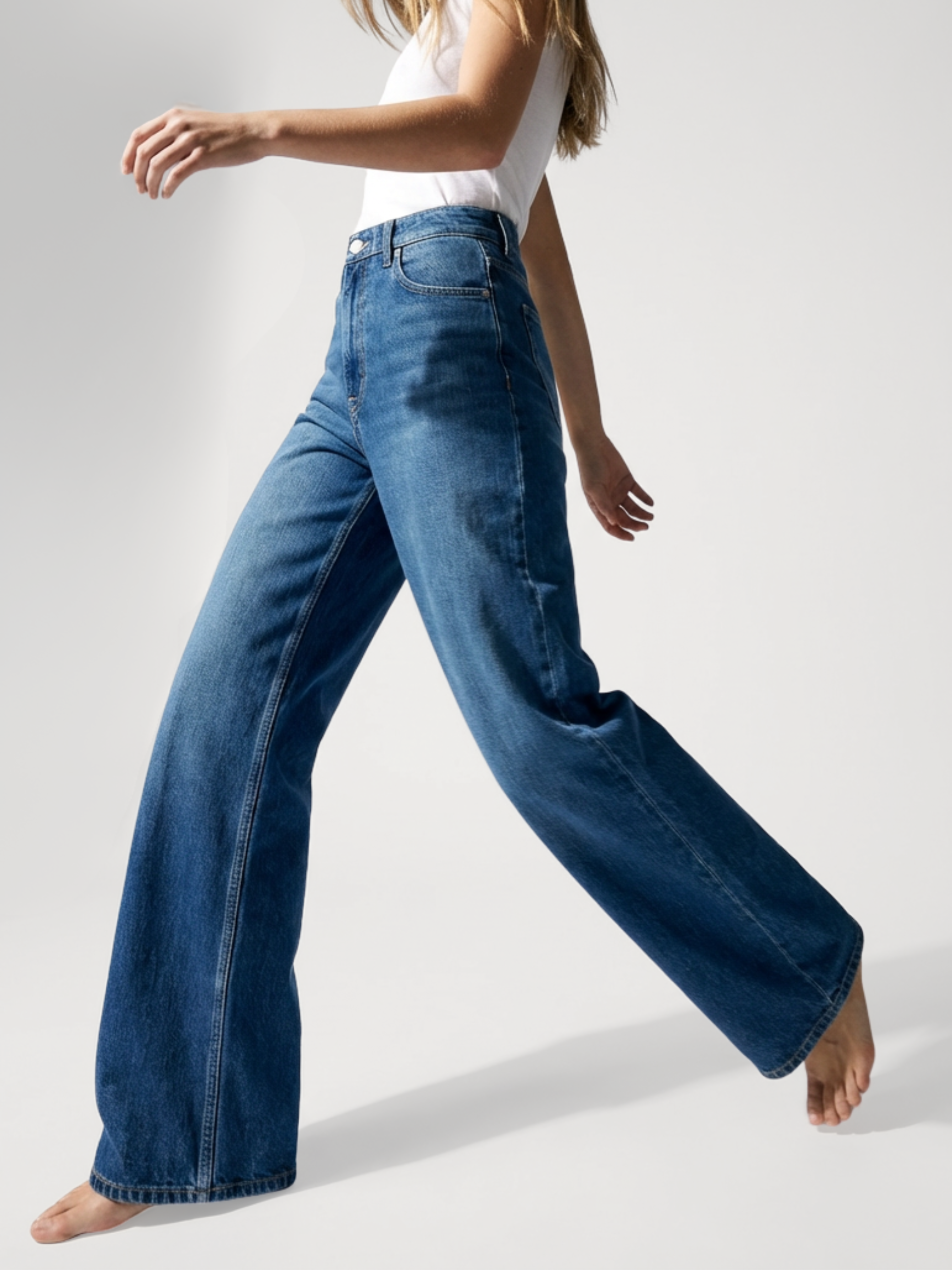 Esnek Dokulu Wide Leg Jeans