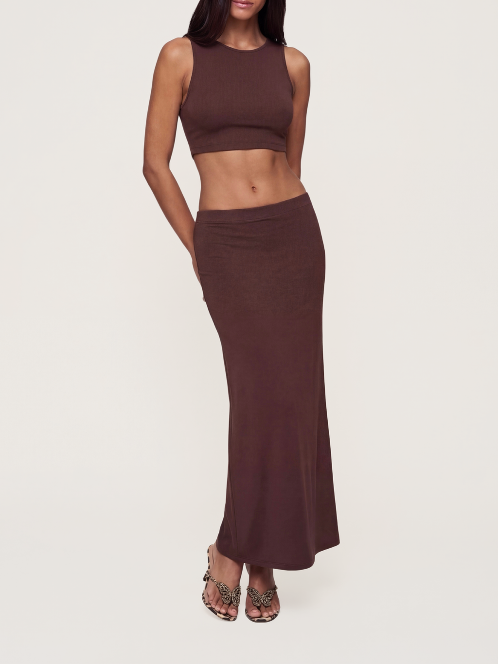 Modal Maxi Etek Crop Bluz Takım