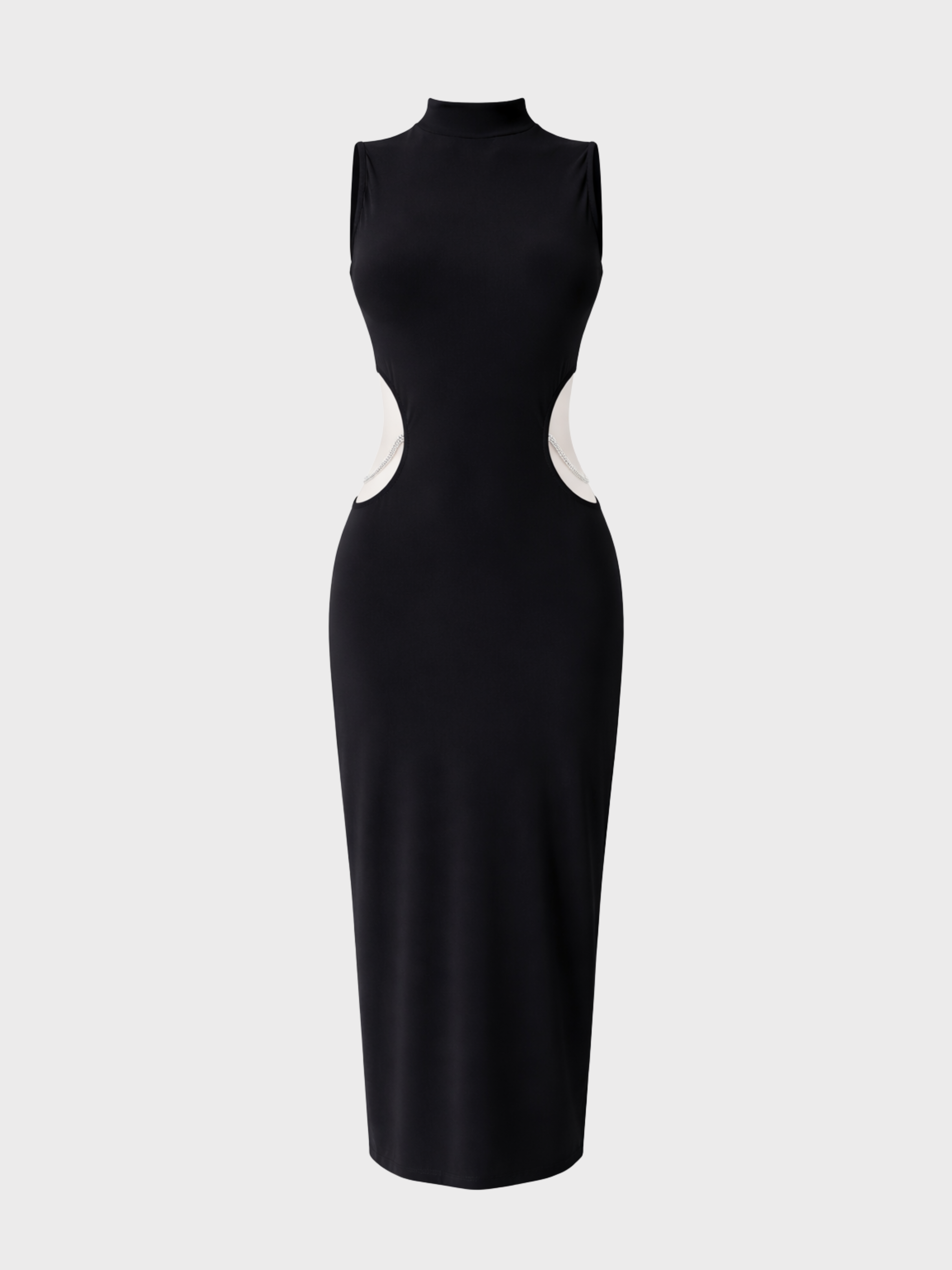 Cut-Out Taş Detaylı Midi Elbise