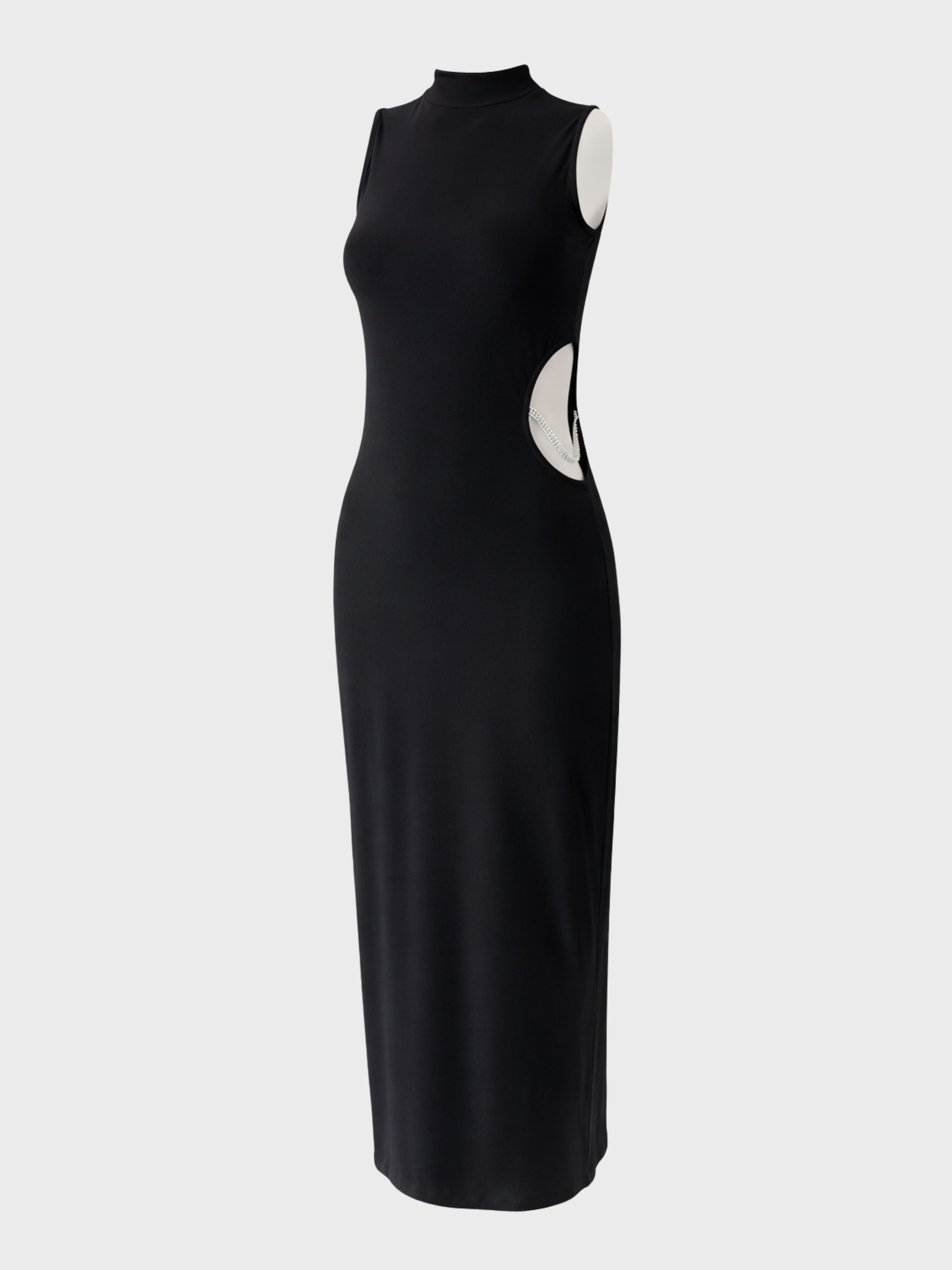 Cut-Out Taş Detaylı Midi Elbise