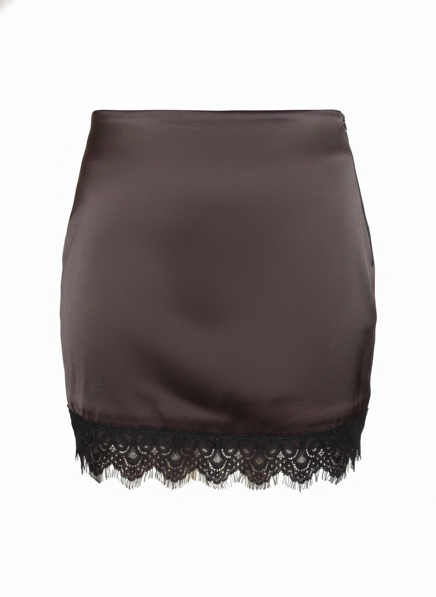 Dantel Detaylı Saten Mini Etek