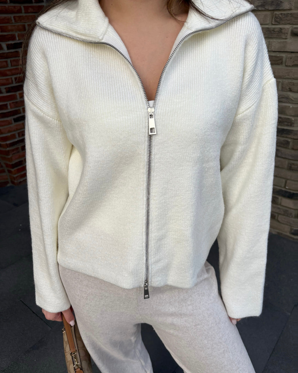 Triko Çift Fermuarlı Hırka