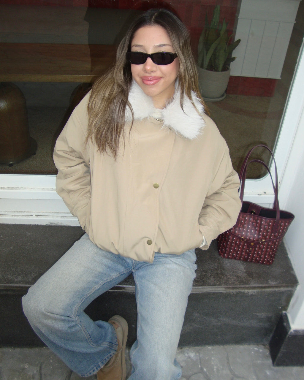 Yakası Kürklü Bomber Ceket Mont