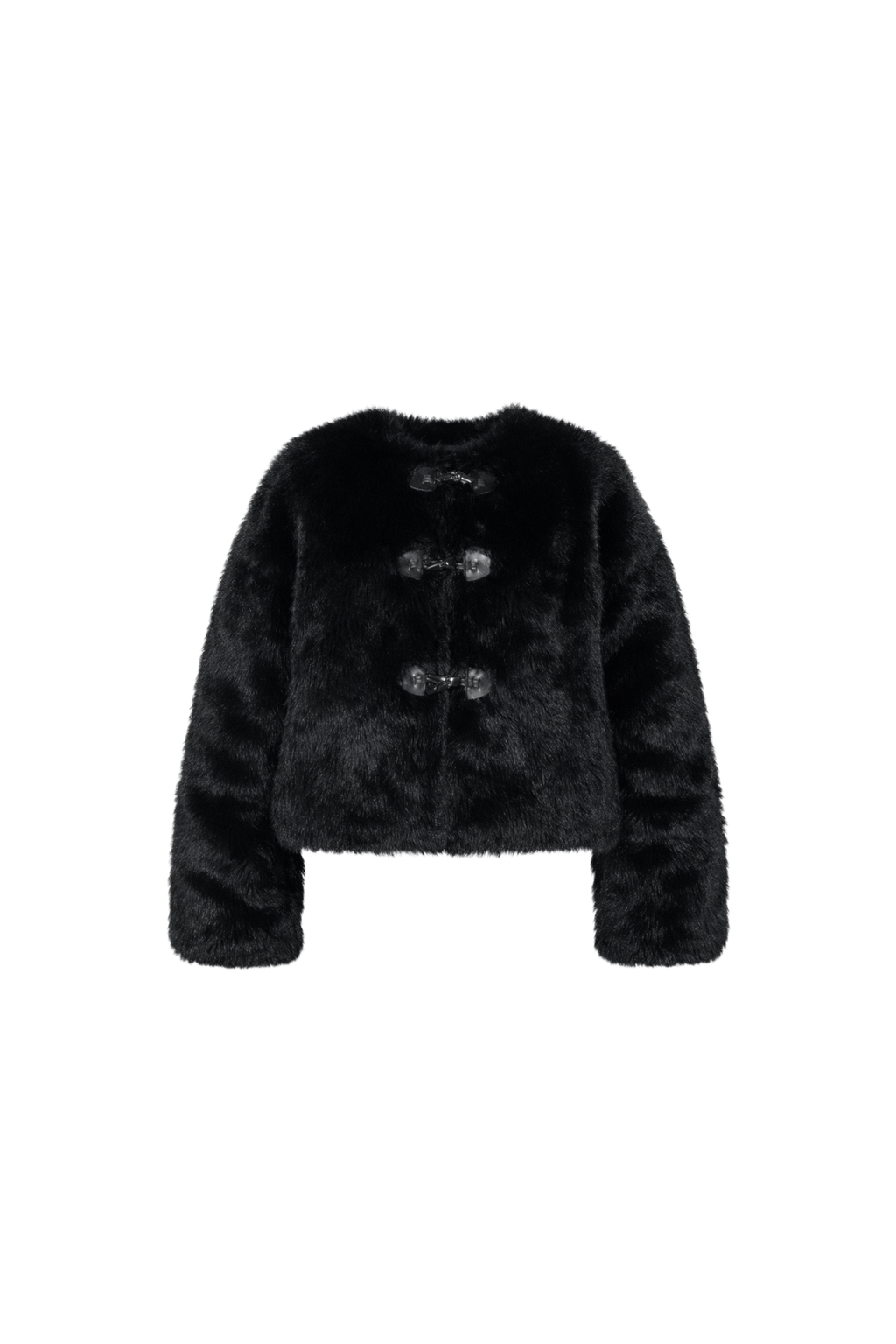 Tokalı Yuvarlak Yaka Suni Kürk Kaban