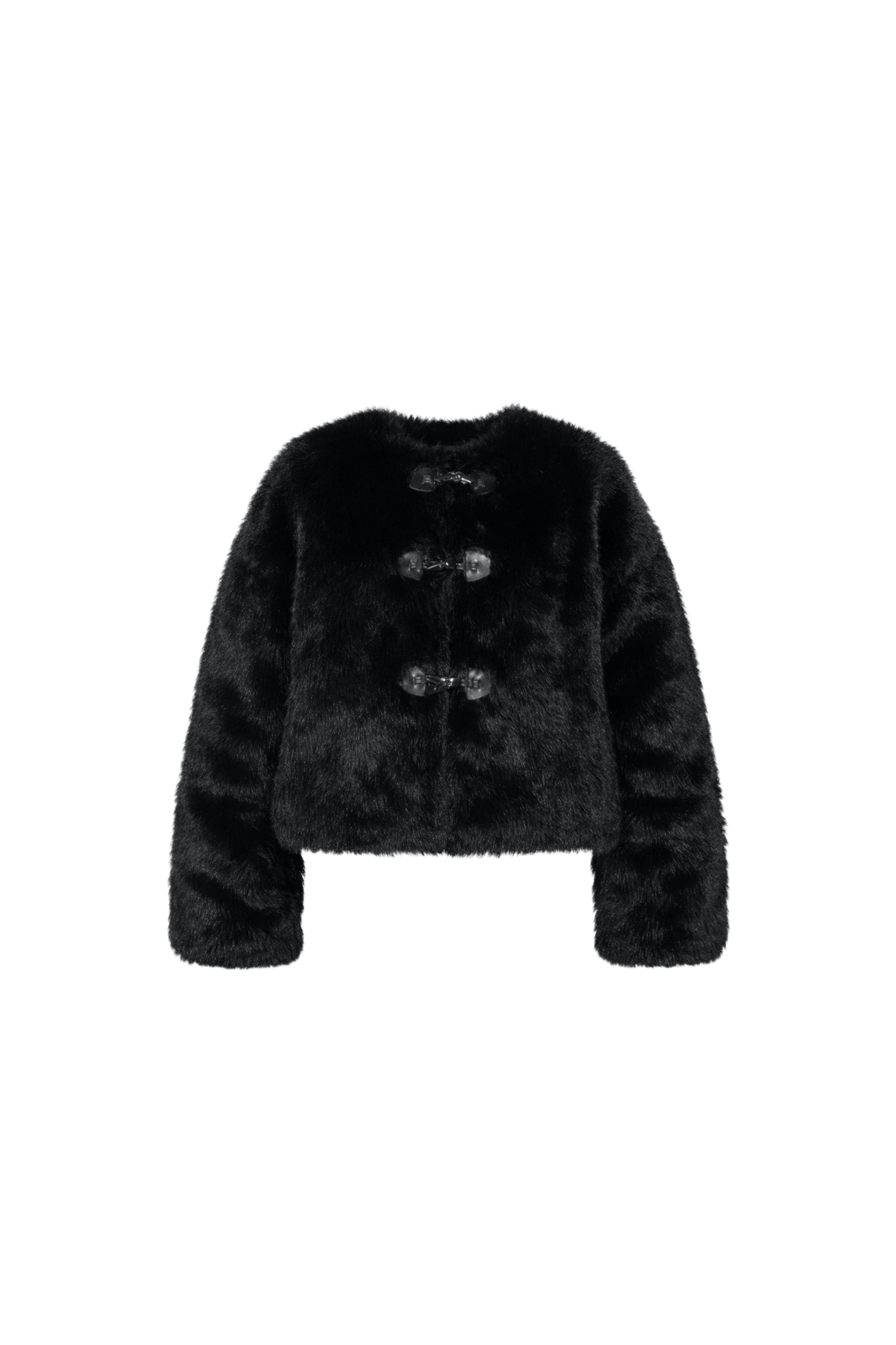 Tokalı Yuvarlak Yaka Suni Kürk Kaban